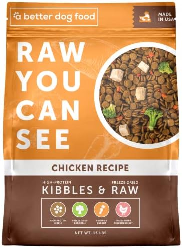 A Better Dog Food | Chicken Dry Dog Food | Raw You Can See | High Protein Kibble + Freeze Dried Raw Dog Food