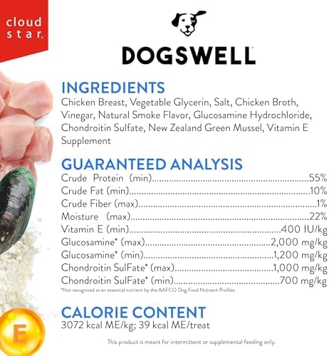 DOGSWELL Hip & Joint Mini Jerky Dog Treats, Chicken Breast, 4 oz. Pouch