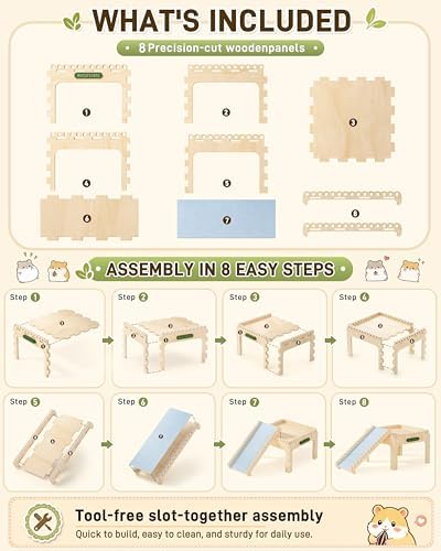 BUCATSTATE Wooden Guinea Pig Hideout, Hedgehog House, Natural Wood