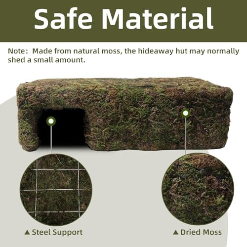 Yellow Mossy Cave Hide for Reptiles, Lizard Gecko Snake Shelter Hut