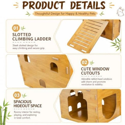 Large Bunny Castle Hideout with Ramp, Sturdy Rabbit Play House Indoor, Detachable Bunnies Habitats with Window, Ventilated Small Pet Climbing Tower for Guinea Pig Chinchilla Hedgehog Hamsters