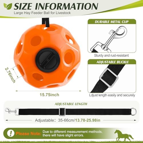 Seenelling 15.75" Extra Large Slow Feed Hay Ball for Horses,Orange