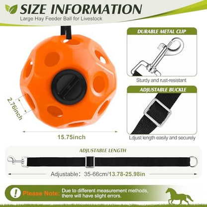 Seenelling 15.75" Extra Large Slow Feed Hay Ball for Horses,Orange