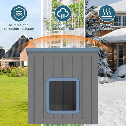 NUNU LAB Cat Litter Box Enclosure, Outdoor Cat House – Weatherproof & UV Resistant PP Material Shelter with Sloped Asphalt Roof, Durable Cat Condo for Garden, Patio, and Backyard (Blue, Large)