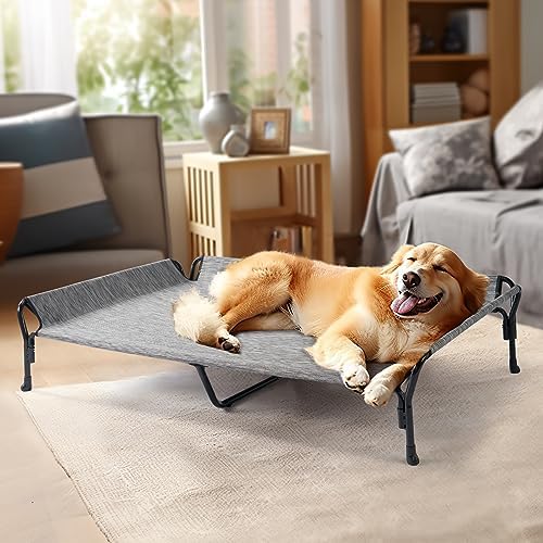 Veehoo Cooling Elevated Dog Bed, Raised Dog Cot with Guardrail & Headrest