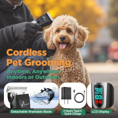 Gimars Professional 7000rpm Low Noise 55db Cordless Rechargeable Dog Clippers, 3.0 Motor Powerful Dog Long Hair Trimmer Grooming Shaver Kit, Home Electric Pet Hair Clippers for Cat, Horse