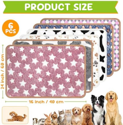 6 Pcs Dog Blanket Super Soft Pet Puppy Blankets Calming Blanket for Small, Medium Dogs Warm Sleep Mat Flannel Blanket for Dogs Puppy Cat (24"×16")