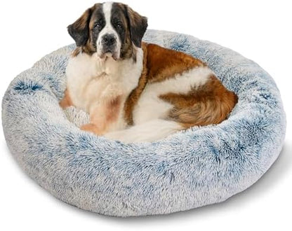 Best Friends by Sheri The Original Calming Donut Dog Bed for Extra-Large Dogs up to 150 lbs, Shag Faux Fur, Denim Blue, 45" x 45"
