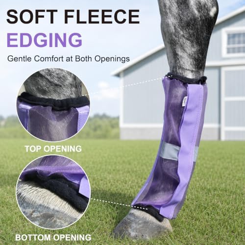 Horse Fly Boots Set of 4, Breathable Mesh Leg Wraps Violet Cob