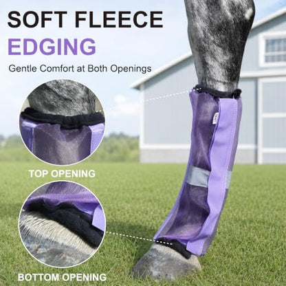 Horse Fly Boots Set of 4, Breathable Mesh Leg Wraps Violet Cob
