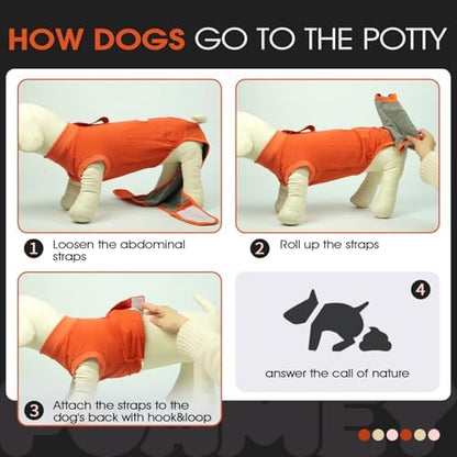 FUAMEY Dog Recovery Suit Male,Dogs Surgery Neuter Suits Puppy Spay Shirts for Female Protect Dog's Skin Anti Licking Abdominal Wounds Doggie Onesie Pet Bodysuit Alternative to Cone Orange S