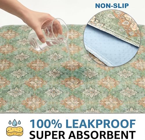 Washable Pee Pads for Dogs,Great Urine Absorbent Reusable Puppy Training Pads,Waterproof,Leak-Proof & Non-Slip Potty Pads for Whelping,Crate,Playpen,Bed.(Green Floral Flat,48"x48")