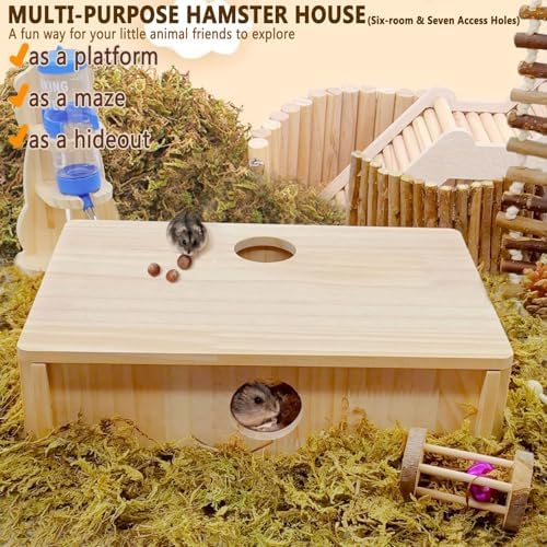 Kathson Multi-Chamber Hamster Tunnel House Maze: 2 Entrance 6 Rooms Hideout