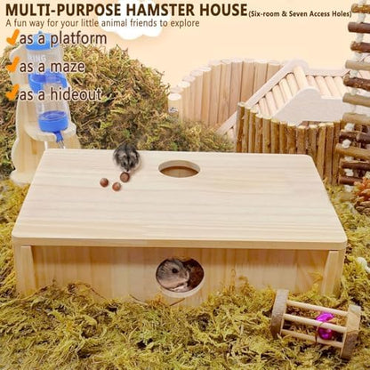 Kathson Multi-Chamber Hamster Tunnel House Maze: 2 Entrance 6 Rooms Hideout