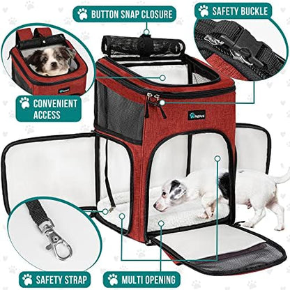 PetAmi Dog Backpack Carrier, Airline Approved 4-Way Entry Cat Bag, Red