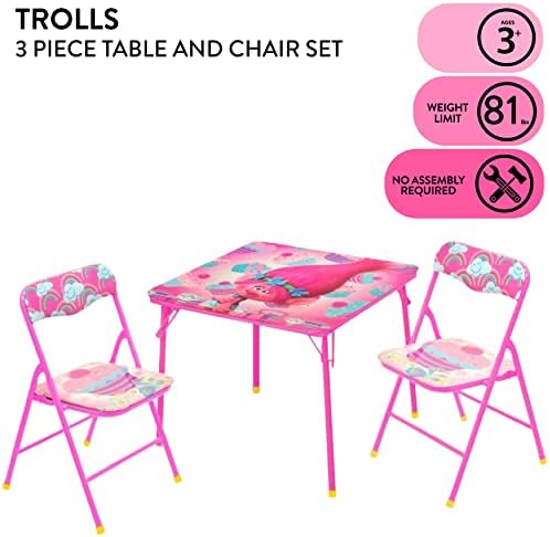 Idea Nuova Trolls 3 Piece Children's Activity Square Table and Chair Set, Ages 3+