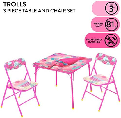 Idea Nuova Trolls 3 Piece Children's Activity Square Table and Chair Set, Ages 3+