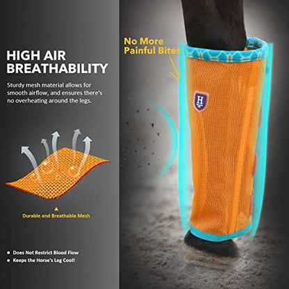 Fine Mesh Fly Boots Loose Fitting & Non-Slip Horse Fly Leggings Fleece Air Flow (Set of 4)