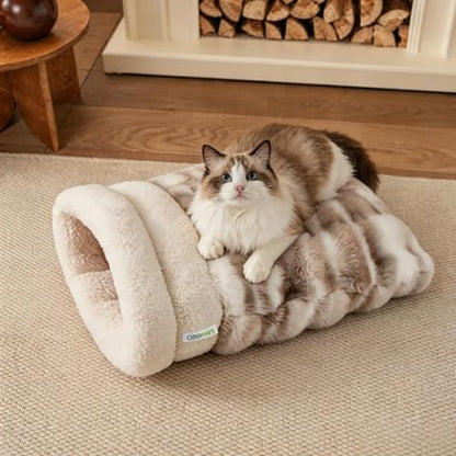 3 in 1 Semi-Enclosed Self Warming Burrow Cat Bed Sleeping Cave