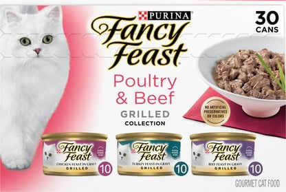 Fancy Feast Purina Grilled Wet Cat Food Poultry and Beef Collection Wet Cat Food VarietyPack - 3 Ounce (Pack of 60)