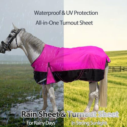 1200D Horse Blanket,Turnout Rain Sheet(No Fill),Hot Pink 78''