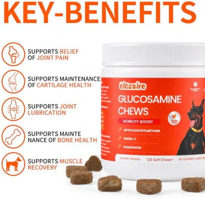 Hip and Joint Chews for Dogs, Glucosamine MSM Chondroitin, 120ct