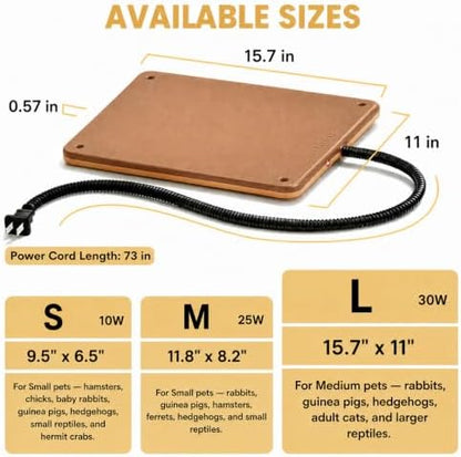 Small Animal Heating Pad, Small Animal Bed, Large Outdoor/Indoor Winter Thermal Heating Pad for Rabbits, Guinea Pigs & Chickens, Waterproof & Chew-Resistant, 30W Energy-Efficient (L:15.7" x 11")