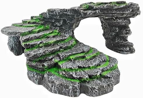 Reptile Hideouts,Resin Reptile Cave Habitat for Leopard Geckos, Lizards, Turtles, Snakes and Amphibians. (Rock Ladder Platform, Large)