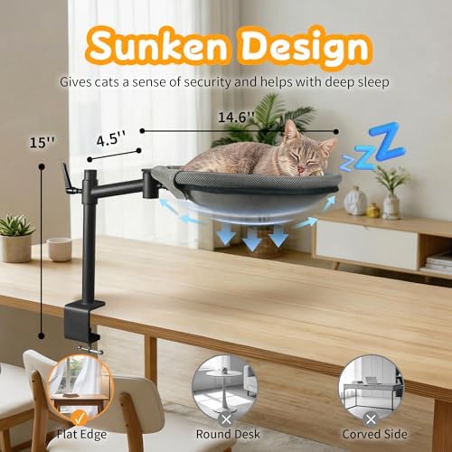 Cat Desk Bed 360° Rotating & Adjustable Cat Bed for Desk Supports to 40 Lbs