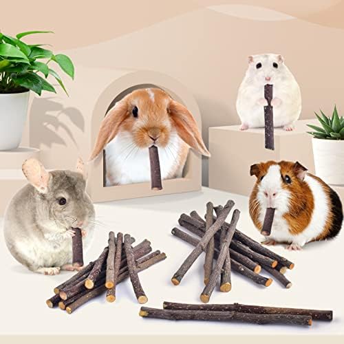 Bissap Apple Sticks for Rabbits, Natural Bunny Chew Toys and Treats for Chinchilla Guinea Pig Hamster Gerbil Small Animals Pet Apple Wood Stick Toys Teeth Grinding (230g/8.1oz)