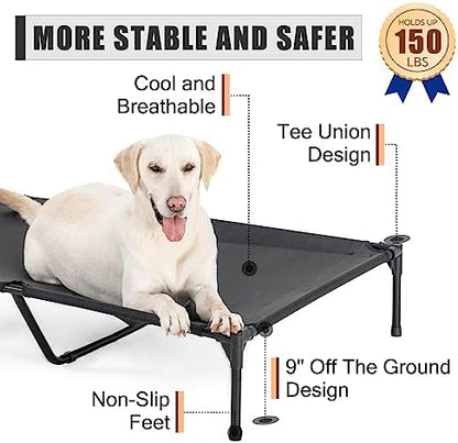 Garnpet XL Elevated Dog Bed for Large Dogs, Extra Raised Dog Cot Beds, Heavy Duty Pet Cots with Durable Supportive Teslin Recyclable Mesh, Indoor & Outdoor Pet Bed, Dark Grey