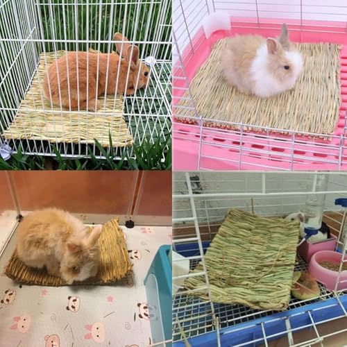 kathson 18PCS Rabbits Grass Mat Natural Woven Bunny Bedding Mats Chew Toy