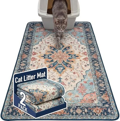 Hompet Cat Litter Mat 2 Pack, 36x48 Large Machine Washable Trapping Mats for Cats, Super Absorbent & Urine-Proof Cat Litter Box Mat for Floor, Waterproof & Non Slip Kitty Litter Rug