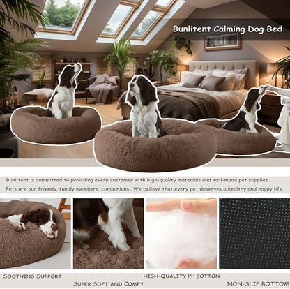 Bunlitent 46'' Donut Dog Bed, Calming Dog Bed for Large Sized Dog, Brown