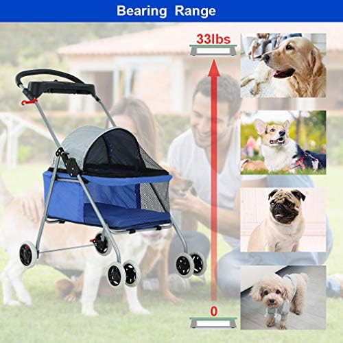 BestPet Foldable Pet Stroller for Small/Medium Dogs and Cats Up to 33 lbs