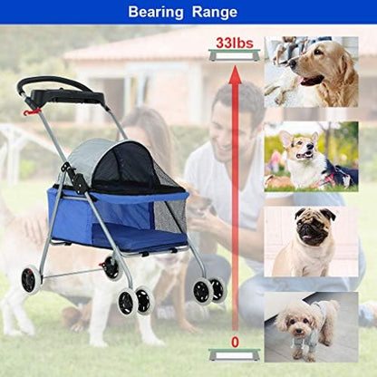 BestPet Foldable Pet Stroller for Small/Medium Dogs and Cats Up to 33 lbs