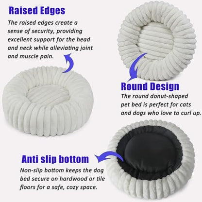 Tiny Dog Bed for Small Dogs and Cats – 16 Inch Donut Washable Soft Comfort Indoor Extra Small Pet Bed,Calming Anti-Anxiety Non-Slip Fluffy Plush Faux Fur Round Puppy Beds Fits Up to 5 lbs Pets,Cream