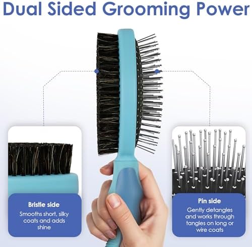 AKC Double-Sided Dog Grooming Brush, Bristle & Pin, Dogs & Cats