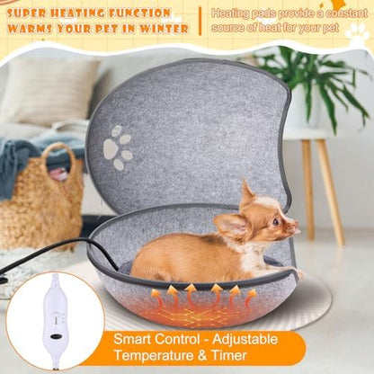 Beeveer Heated Cat Bed, Indoor Heated Cat Cave, Warmer Thermal Pet Bed with Removable Waterproof Heater for Kitty Small Dogs Gray(19.7X 17.8 x 13 Inches)