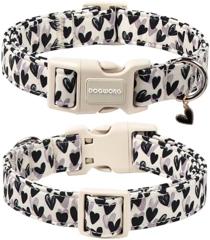 DOGWONG Valentine's Day Dog Collar-Cute Black Heart Dog Collars, Adjustable Valentine Heart Pet Collars Puppy Collar with Quick Release Buckle for Girl&Boy Dogs,M
