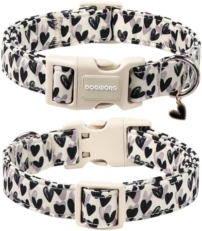 DOGWONG Valentine's Day Dog Collar-Cute Black Heart Dog Collars, Adjustable Valentine Heart Pet Collars Puppy Collar with Quick Release Buckle for Girl&Boy Dogs,XS