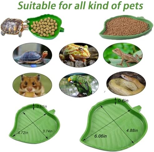 3PCS Tortoise Water Bowls with Ramp Leaf Tortoise Food Dish Reptile Food Water Bowls Reptile Bathing Pool Aquarium Ornament for Gecko, Snake, Turtle, Bearded Dragon, Lizard (Large)