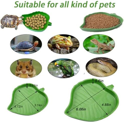 3PCS Tortoise Water Bowls with Ramp Leaf Tortoise Food Dish Reptile Food Water Bowls Reptile Bathing Pool Aquarium Ornament for Gecko, Snake, Turtle, Bearded Dragon, Lizard (Large)