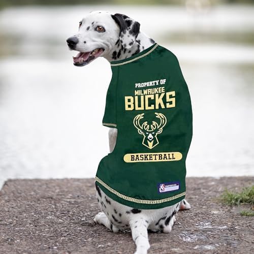 Pets First Cute Dog T-Shirt, Medium - NBA Milwaukee Bucks Dog & Cat Shirt with Basketbal Team Logo. A Comfortable & Fashionable Yet Durable Pet Outfit, Sporty Dog Shirt