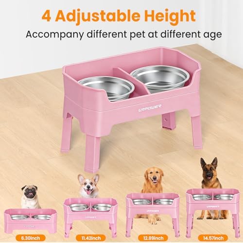URPOWER Elevated Dog Bowls, 3-in-1 Double Deck Raised Dog Bowl Stand