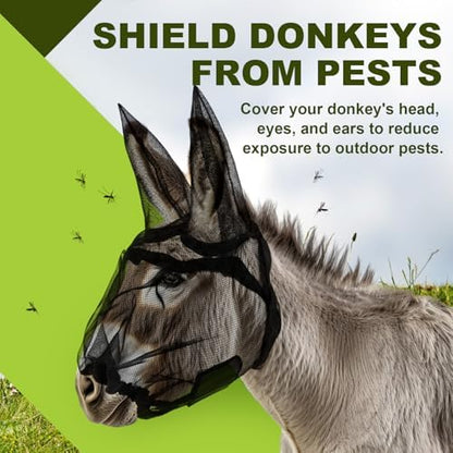 2 Pcs Mini Donkey Fly Mask with Ear Protection, Black