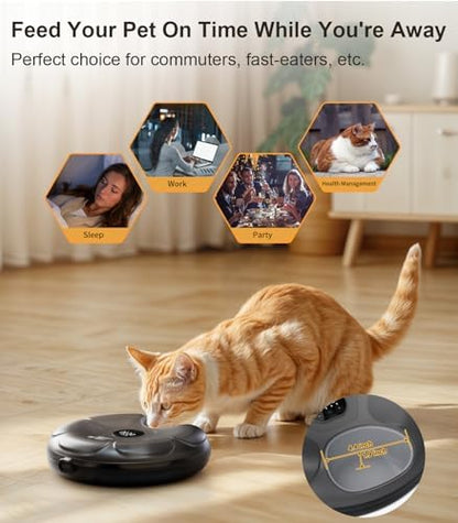 Casfuy Automatic Cat Feeder Cordless - Automatic Cat Food Dispenser for Wet Moist Food with 4 Ice Packs Rechargeable Auto Feeder for Cats Small Dogs with Programmable Timer Low Battery Indicator