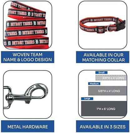 MLB PET Leash, Large, Detroit Tigers Dog Leash, Baseball Team Leash for Dogs & Cats. A Shiny & Colorful Dog & Cat Leash with Emboridered Team Name/Logo Licensed by The MLB