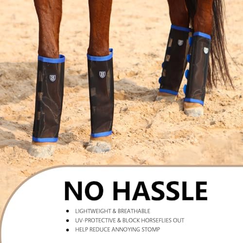Harrison Howard Loose-Fitting Horse Fly Leggings Breathable, Tear-Resistant Fine Mesh Leg Guards Stay-on Comfortable Fly Boots (Set of 4)