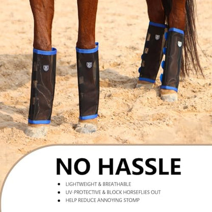 Harrison Howard Loose-Fitting Horse Fly Leggings Breathable, Tear-Resistant Fine Mesh Leg Guards Stay-on Comfortable Fly Boots (Set of 4)